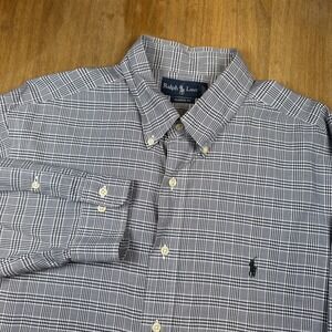 Ralph Lauren Classic Fit Long Sleeve Dress Shirt Men's 17 34/35 Gray Plaid